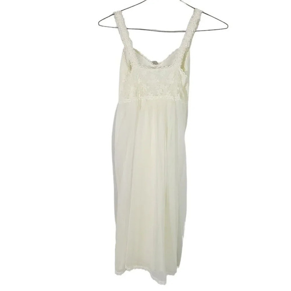 Vintage Miss Siren Peignoir Gown Robe Set Beige Nylon Chiffon Sheer Lace Small - Picture 8 of 11